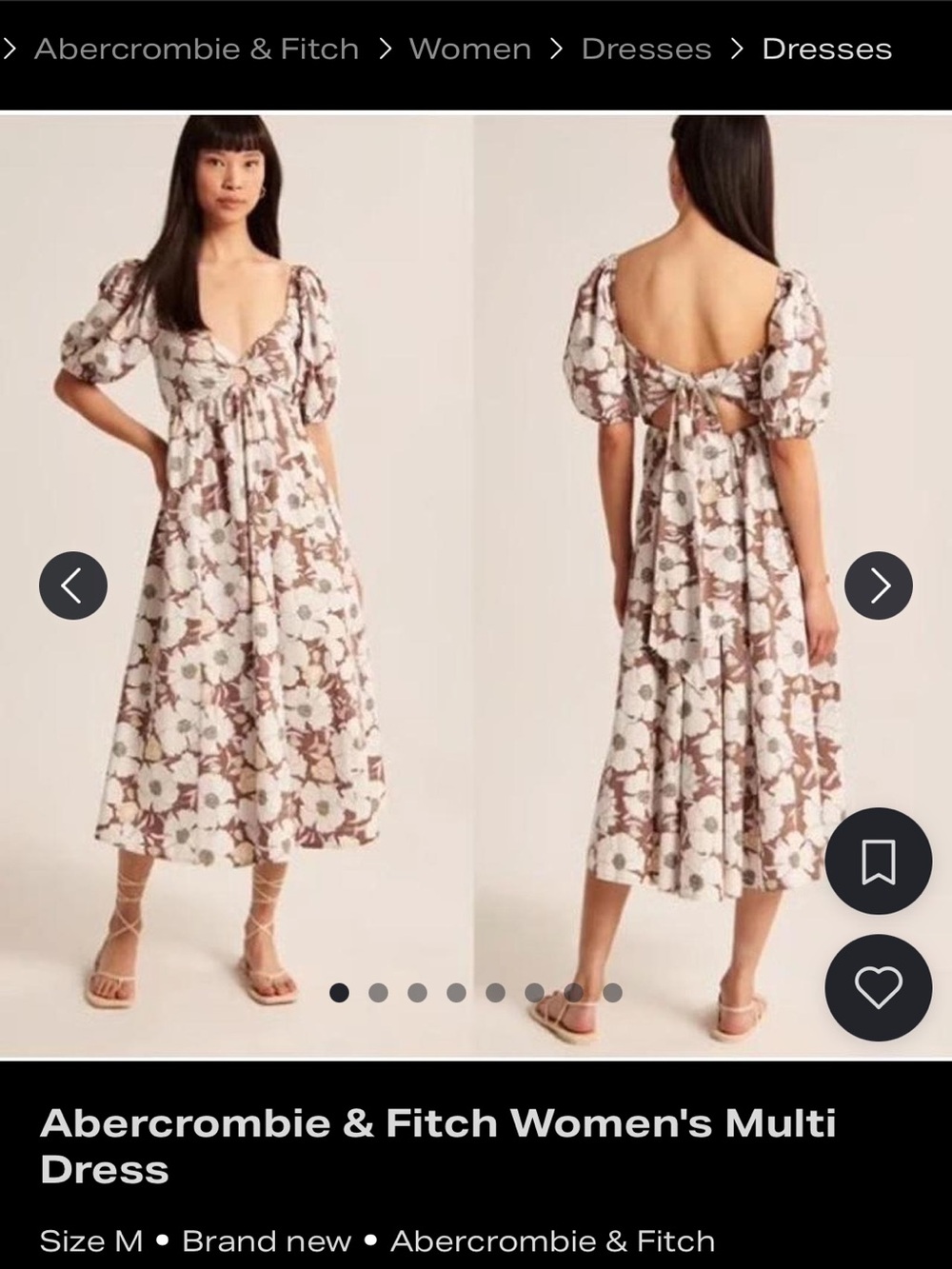 Abercrombie & Fitch Cream Maxi Dress with Mauve & Brown Floral Print - Picture 8 of 8